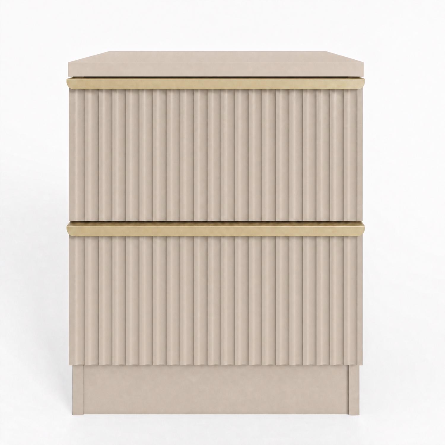 Lania Ripple Ridged 2 Drawer Bedside Table Nightstand Beige - Image 6