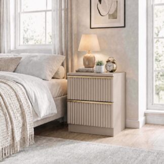 Lania Ripple Ridged 2 Drawer Bedside Table Nightstand Beige