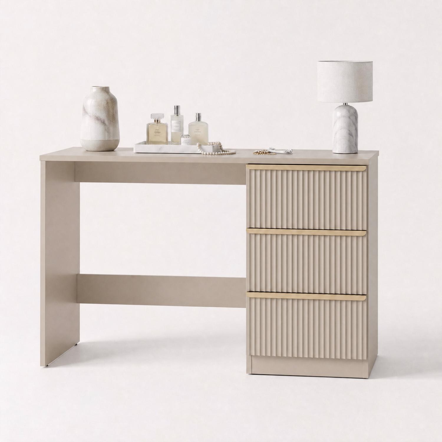 Lania 3 Drawer Dressing Table / Desk - Matt Beige - Image 2