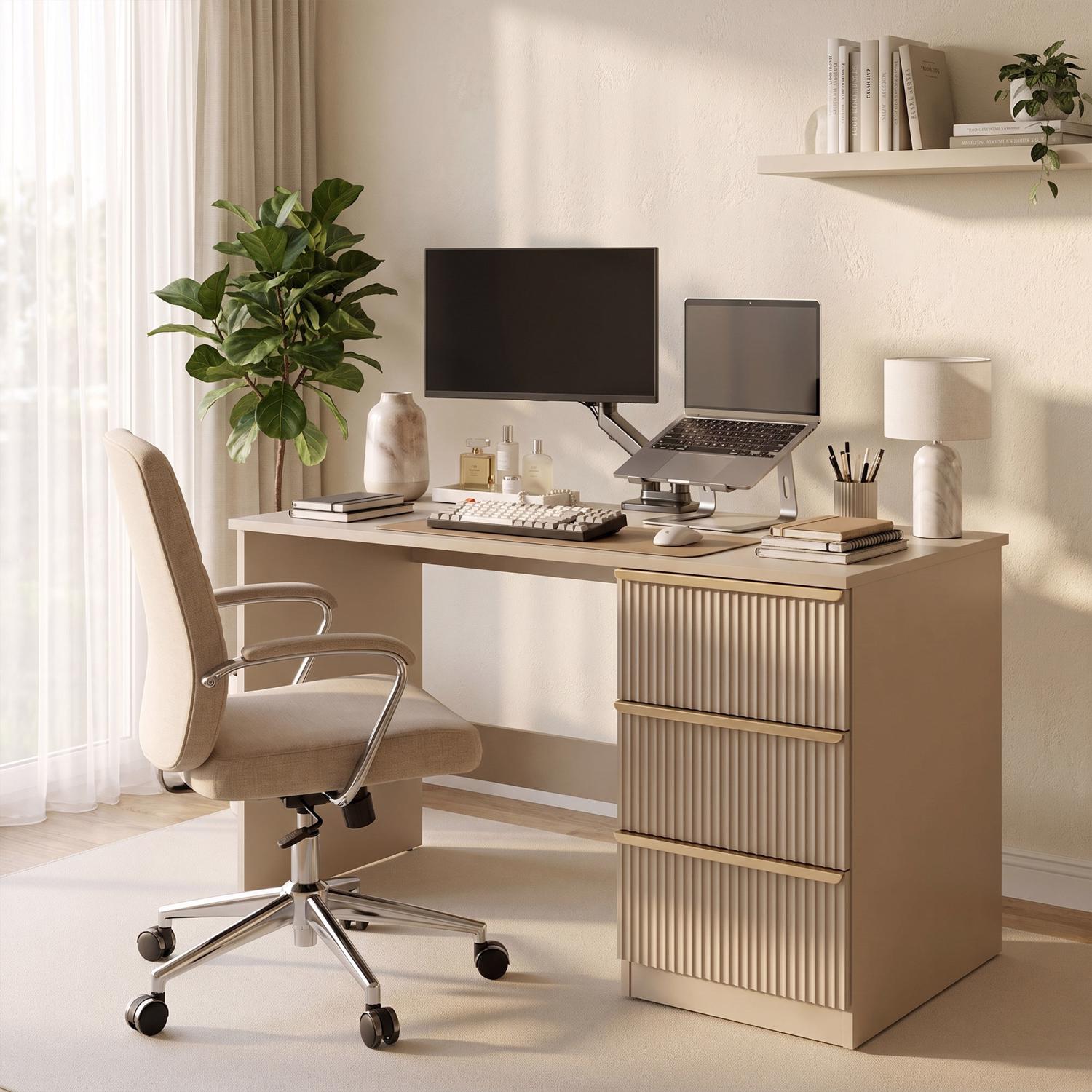 Lania 3 Drawer Dressing Table / Desk - Matt Beige