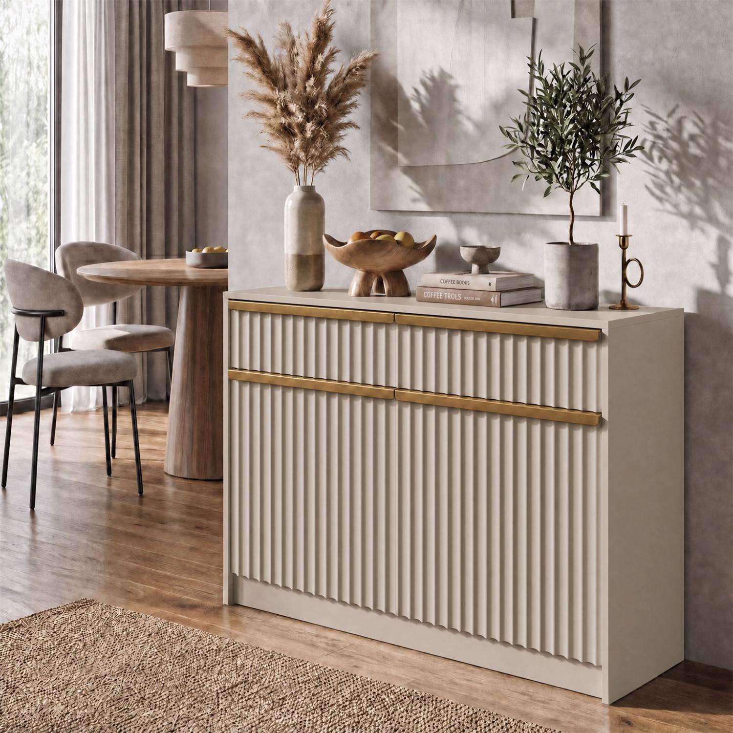 Lania 2 Door 2 Drawer Large Sideboard - Matt Beige