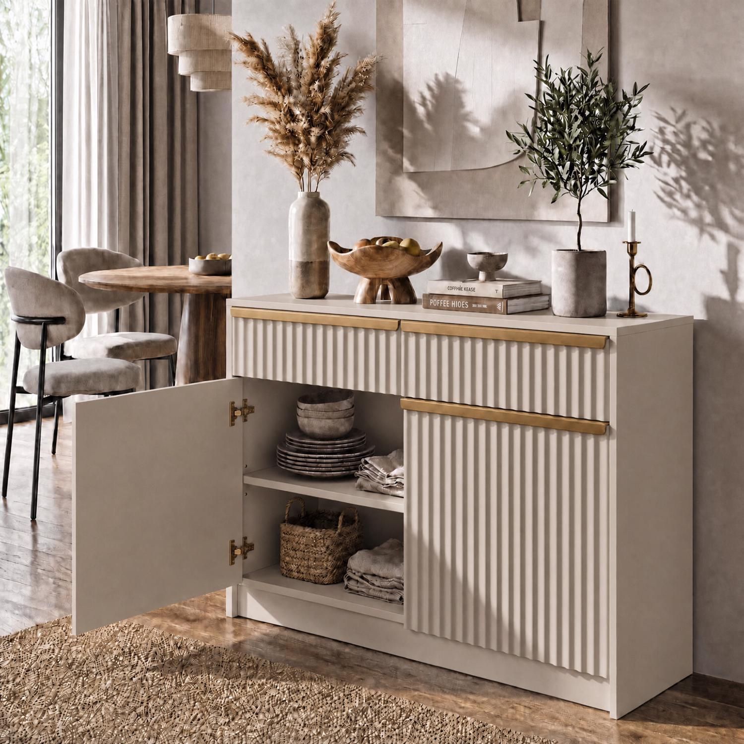 Lania 2 Door 2 Drawer Large Sideboard - Matt Beige - Image 2