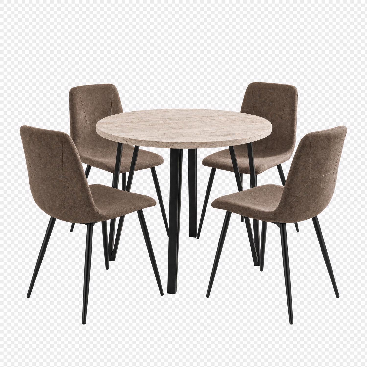 Poppy 90cm Round Travertine Dining Table & 4 Esme Dark Brown Dining Chairs - Image 2