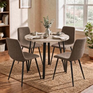 Poppy 90cm Round Travertine Dining Table & 4 Esme Dark Brown Dining Chairs