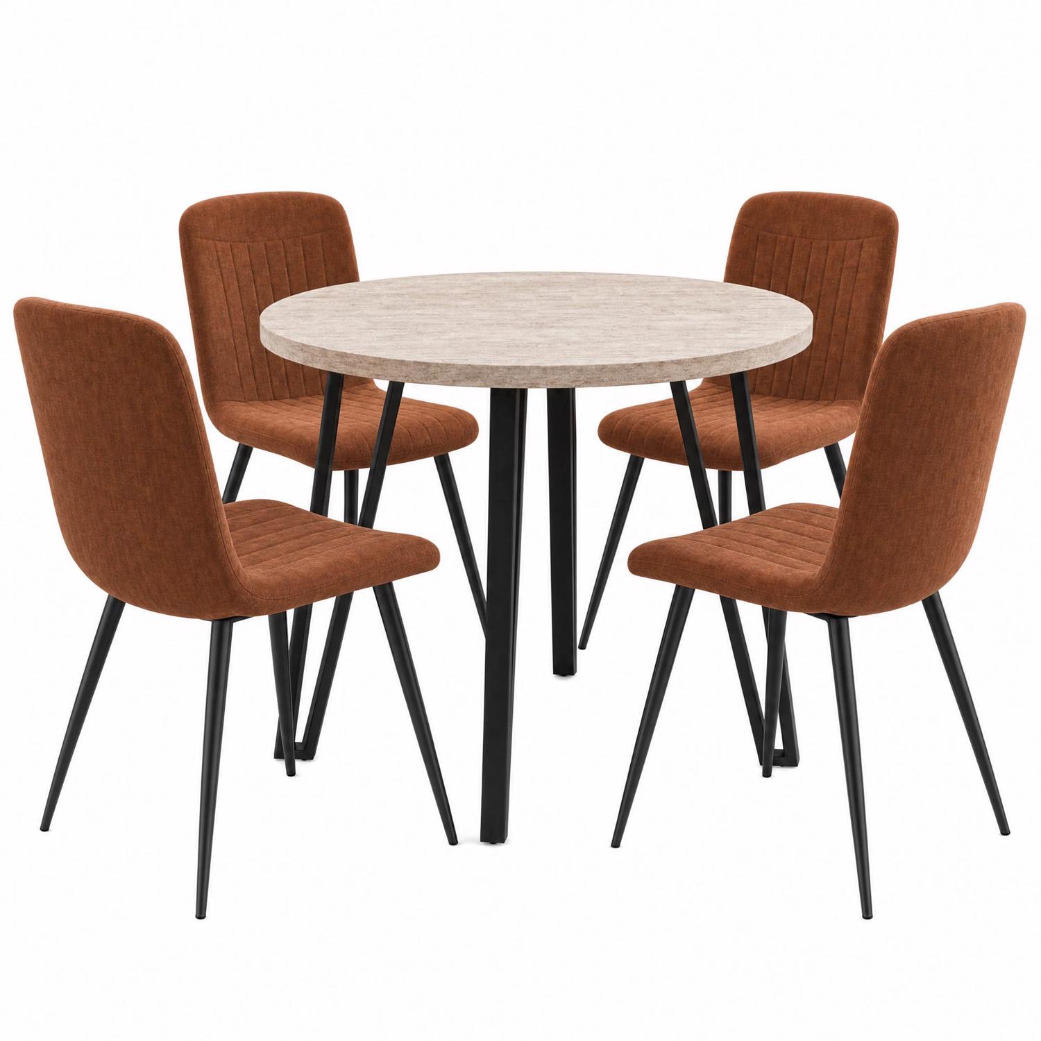 Poppy 90cm Round Travertine Dining Table & 4 Grace Chestnut Dining Chairs - Image 2