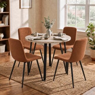 Poppy 90cm Round Travertine Dining Table & 4 Grace Chestnut Dining Chairs