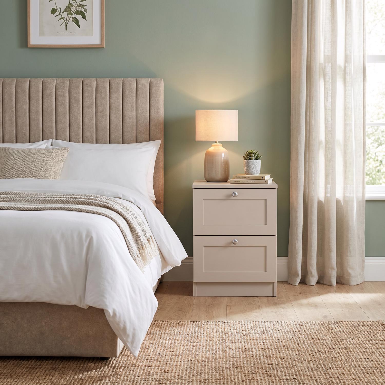 FWStyle Artus Shaker 2 Drawer Bedside Table Nightstand Beige - Image 3