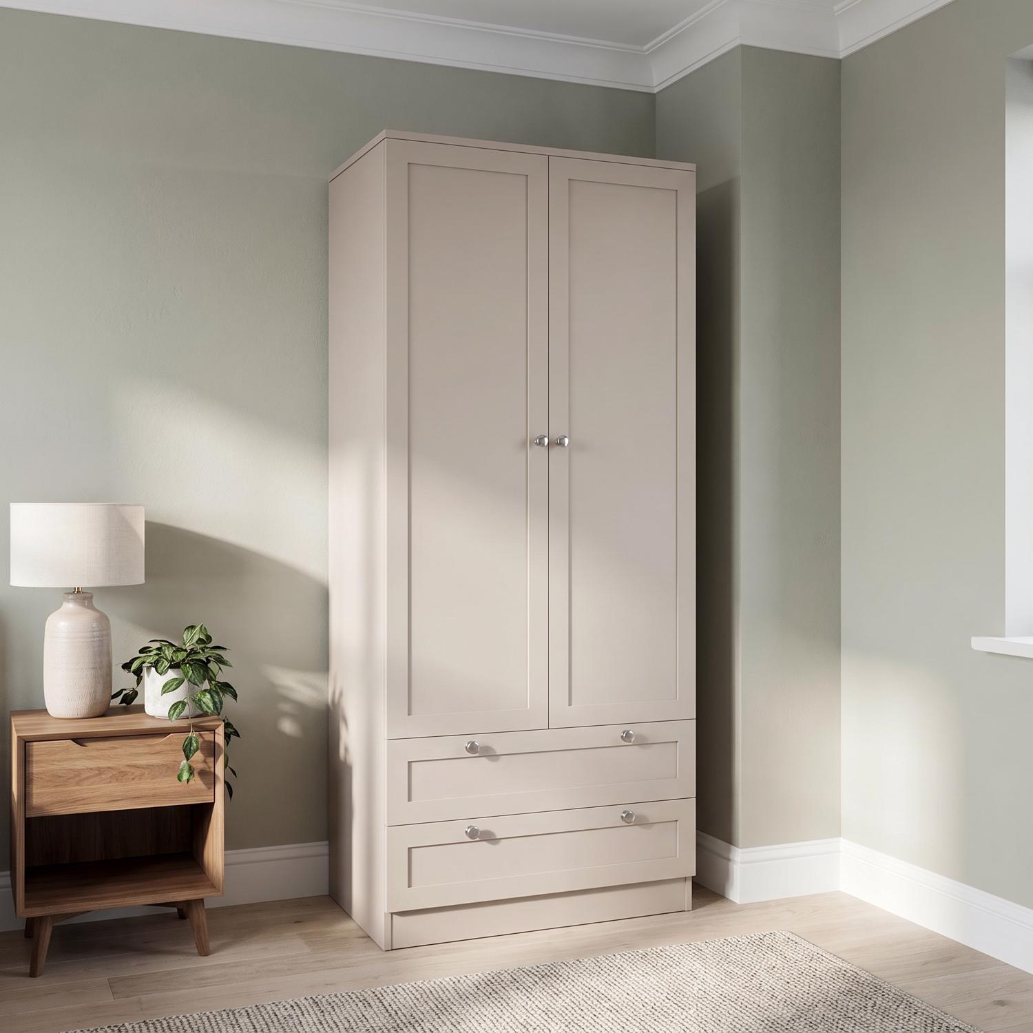 FWStyle Artus Shaker 2 Door 2 Drawer Combination Wardrobe Beige - Image 2