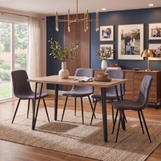 Poppy 120cm x 70cm Natural Oak Dining Table & 4 Evie Grey Dining Chairs