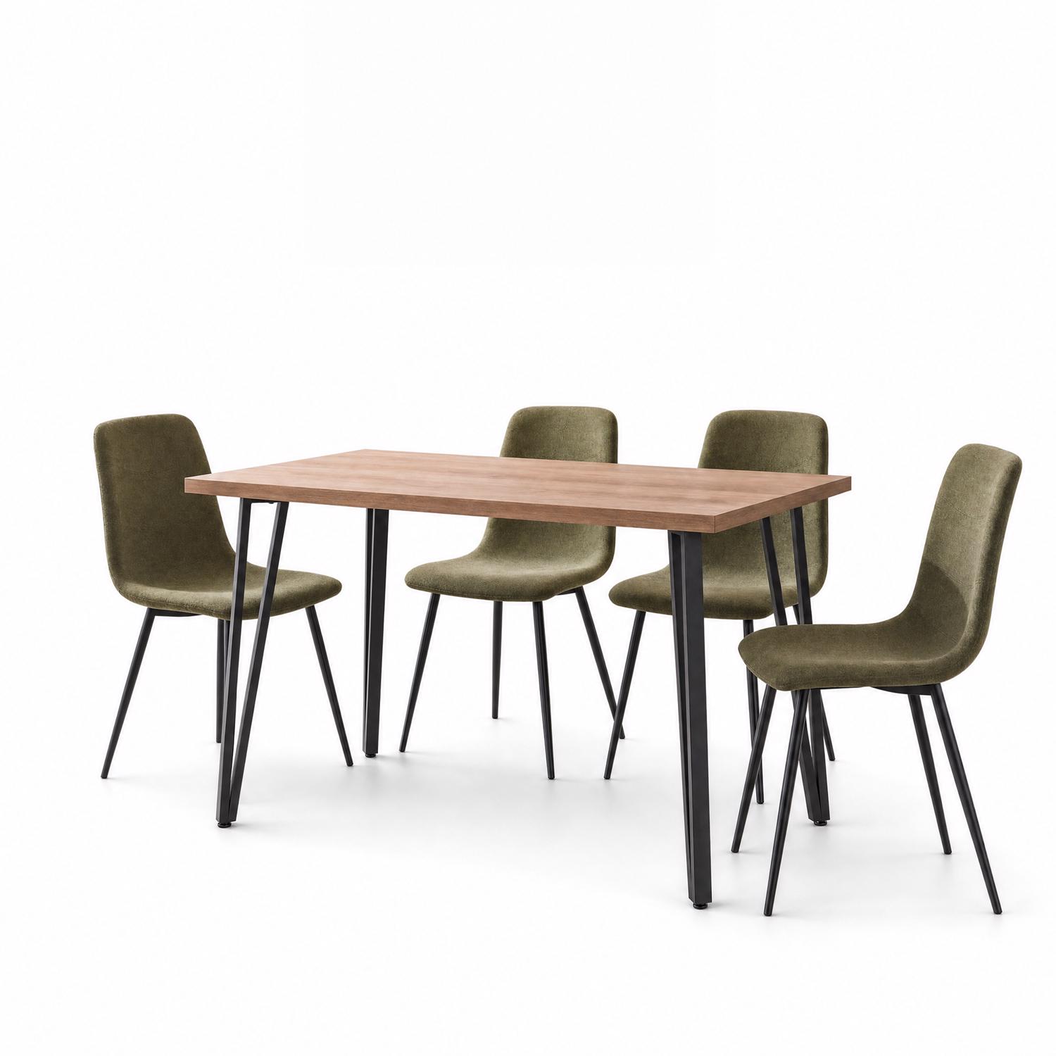 Poppy 120cm x 70cm Natural Oak Dining Table & 4 Evie Green Dining Chairs - Image 2