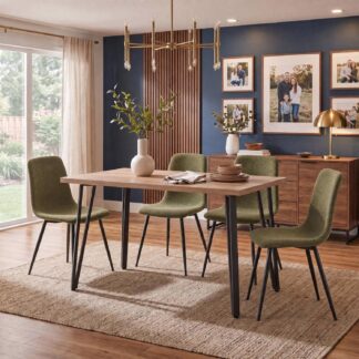 Poppy 120cm x 70cm Natural Oak Dining Table & 4 Evie Green Dining Chairs