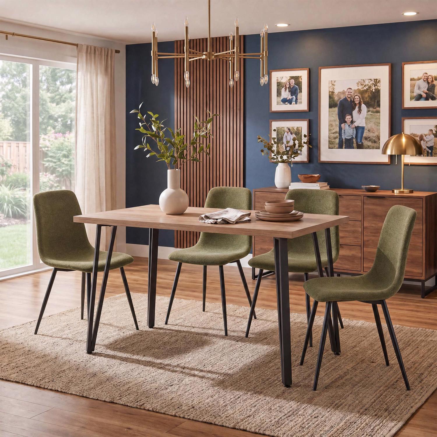 Poppy 120cm x 70cm Natural Oak Dining Table & 4 Evie Green Dining Chairs