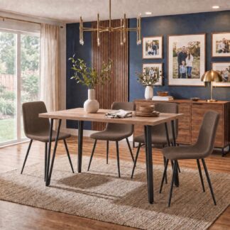 Poppy 120cm x 70cm Natural Oak Dining Table & 4 Esme Dark Brown Dining Chairs