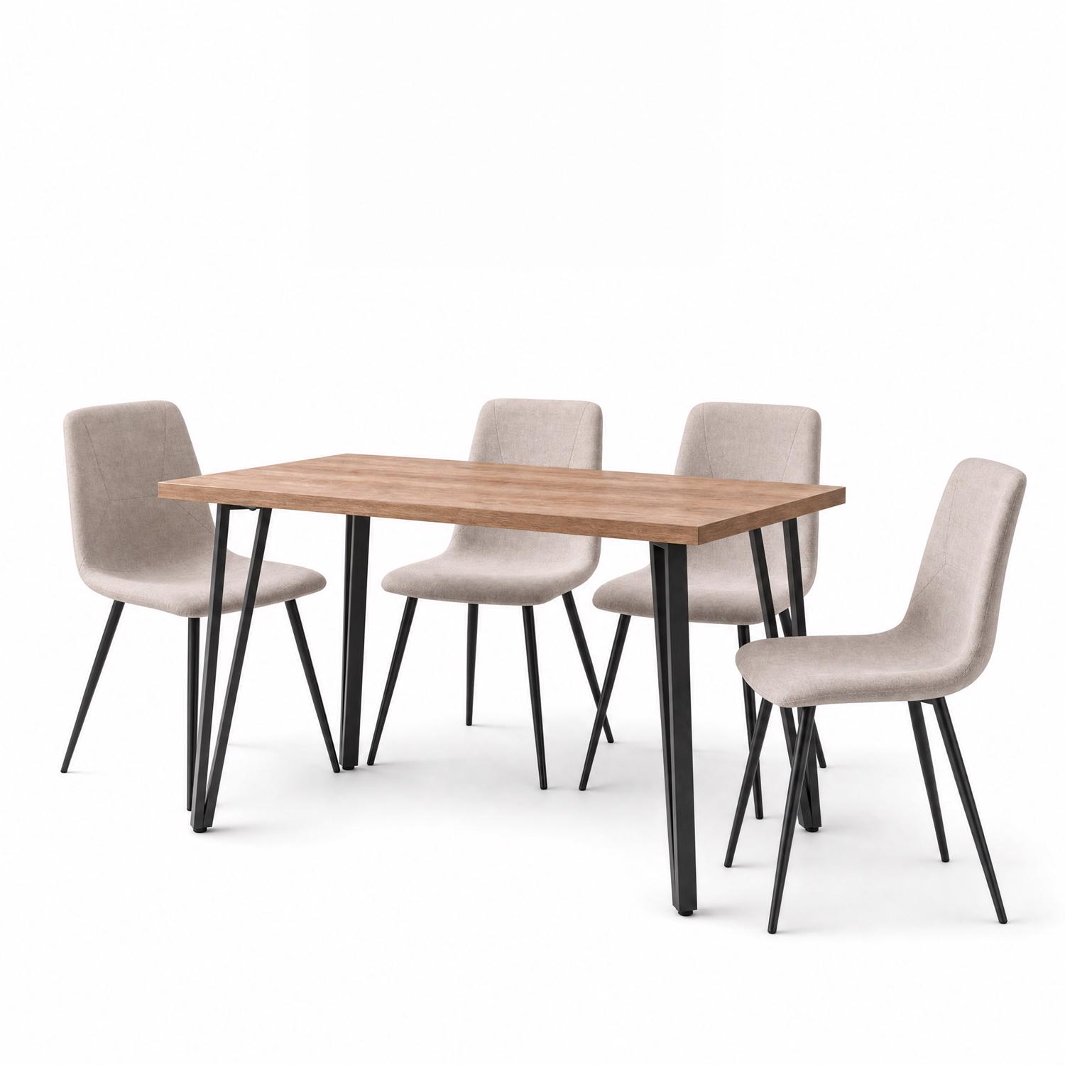 Poppy 120cm x 70cm Natural Oak Dining Table & 4 Esme Light Brown Dining Chairs - Image 2