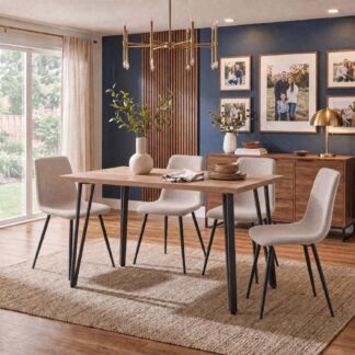 Poppy 120cm x 70cm Natural Oak Dining Table & 4 Esme Light Brown Dining Chairs