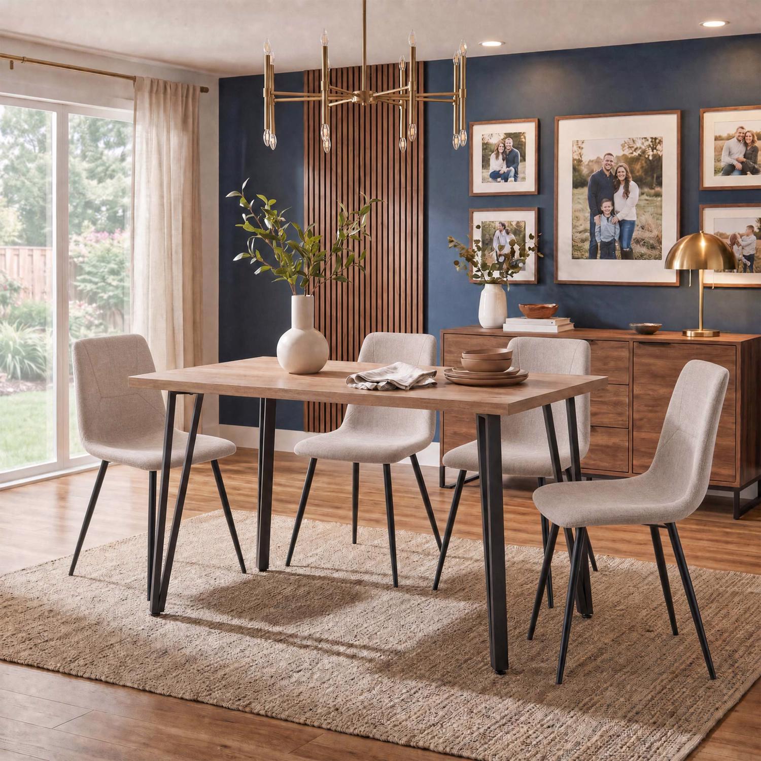 Poppy 120cm x 70cm Natural Oak Dining Table & 4 Esme Light Brown Dining Chairs