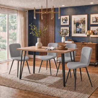 Poppy 120cm x 70cm Natural Oak Dining Table & 4 Grace Grey Clamshell Dining Chairs