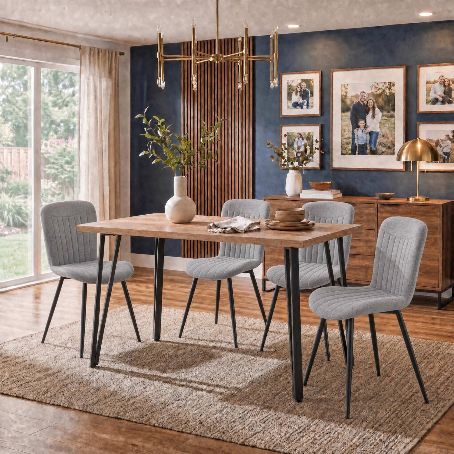 Poppy 120cm x 70cm Natural Oak Dining Table & 4 Grace Grey Clamshell Dining Chairs