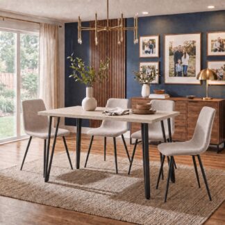 Poppy 120cm x 70cm Travertine Dining Table & 4 Esme Light Brown Dining Chairs