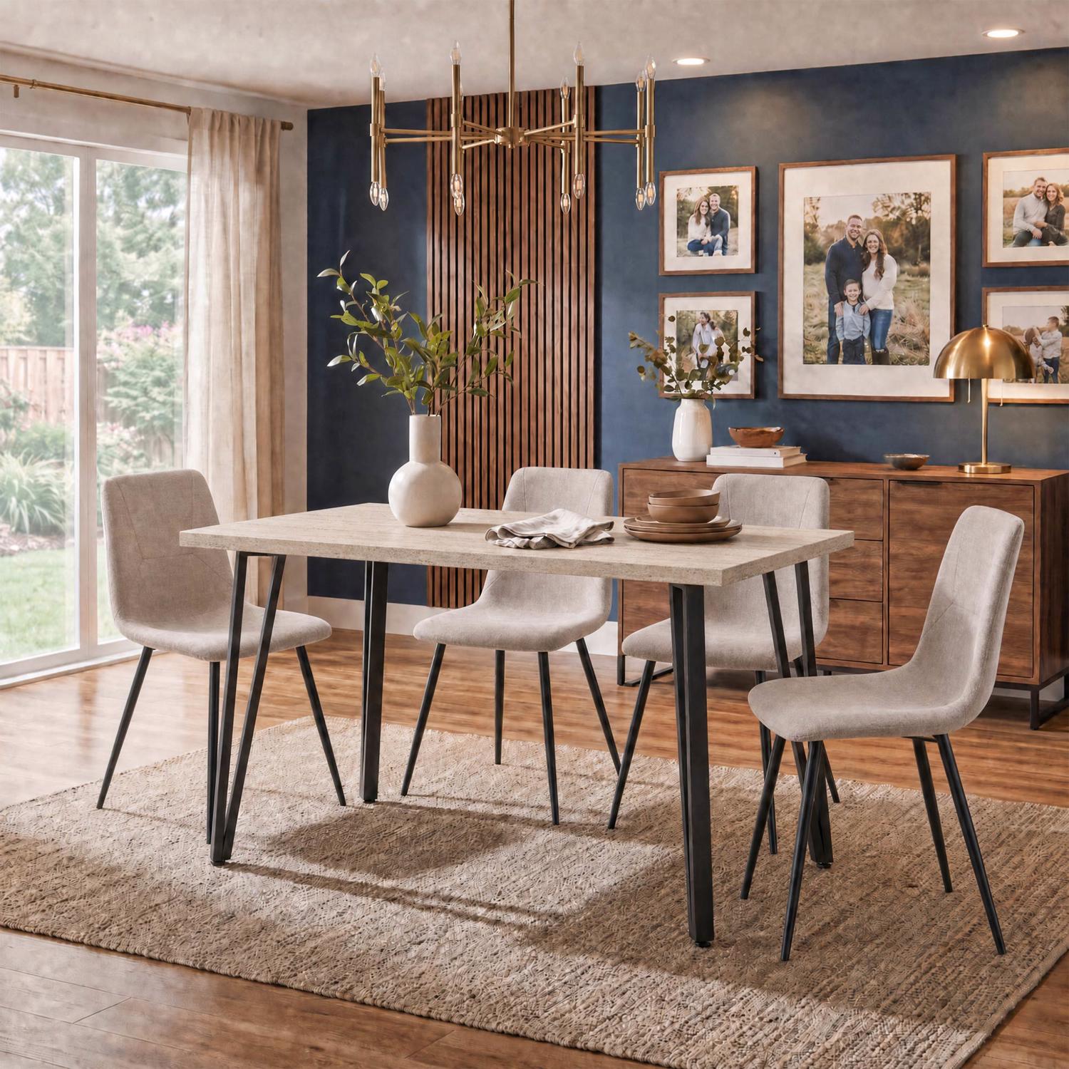 Poppy 120cm x 70cm Travertine Dining Table & 4 Esme Light Brown Dining Chairs