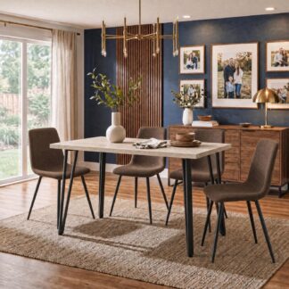 Poppy 120cm x 70cm Travertine Dining Table & 4 Esme Dark Brown Dining Chairs