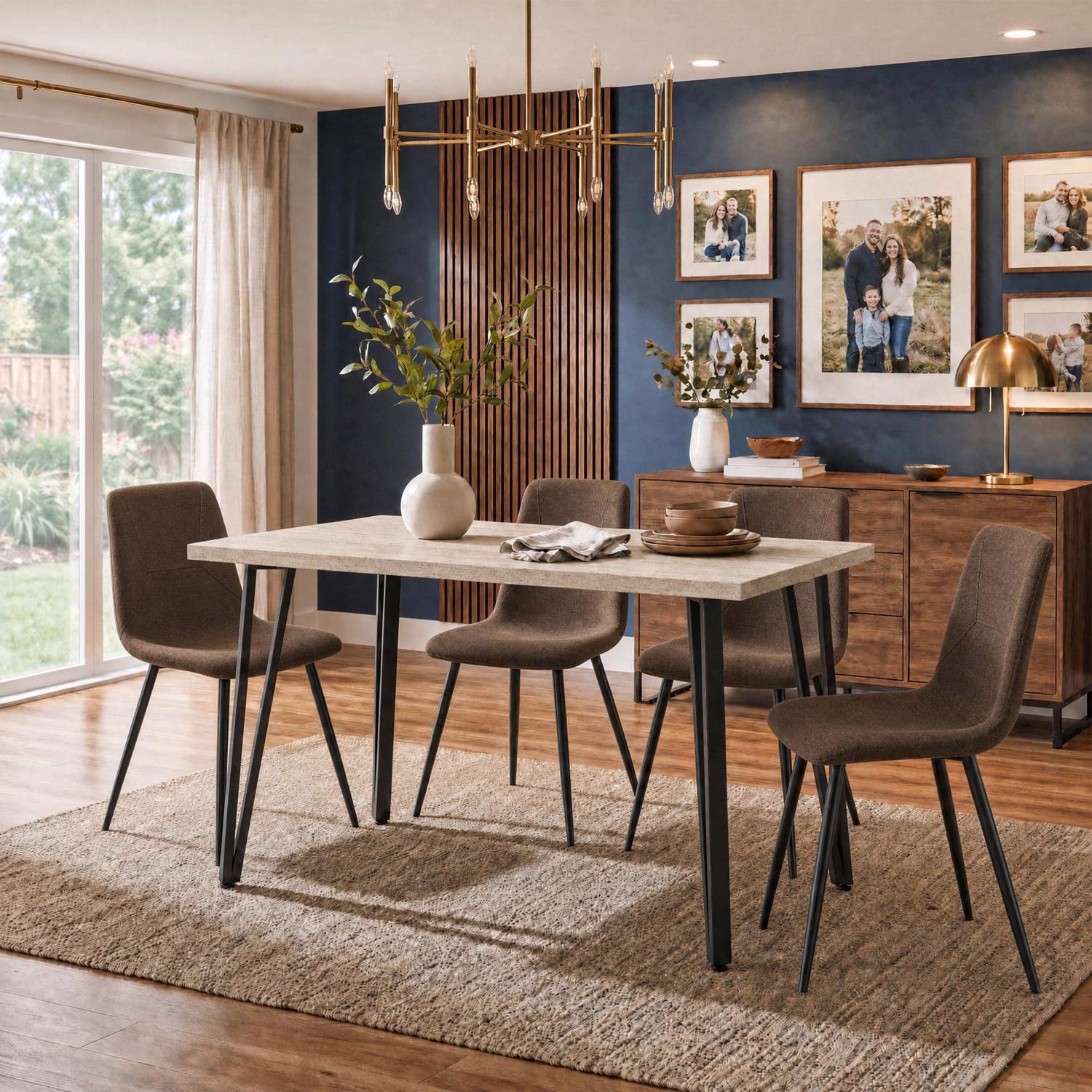 Poppy 120cm x 70cm Travertine Dining Table & 4 Esme Dark Brown Dining Chairs