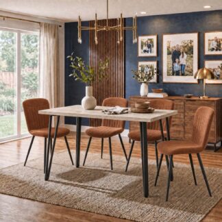 Poppy 120cm x 70cm Travertine Dining Table & 4 Grace Chestnut Dining Chairs