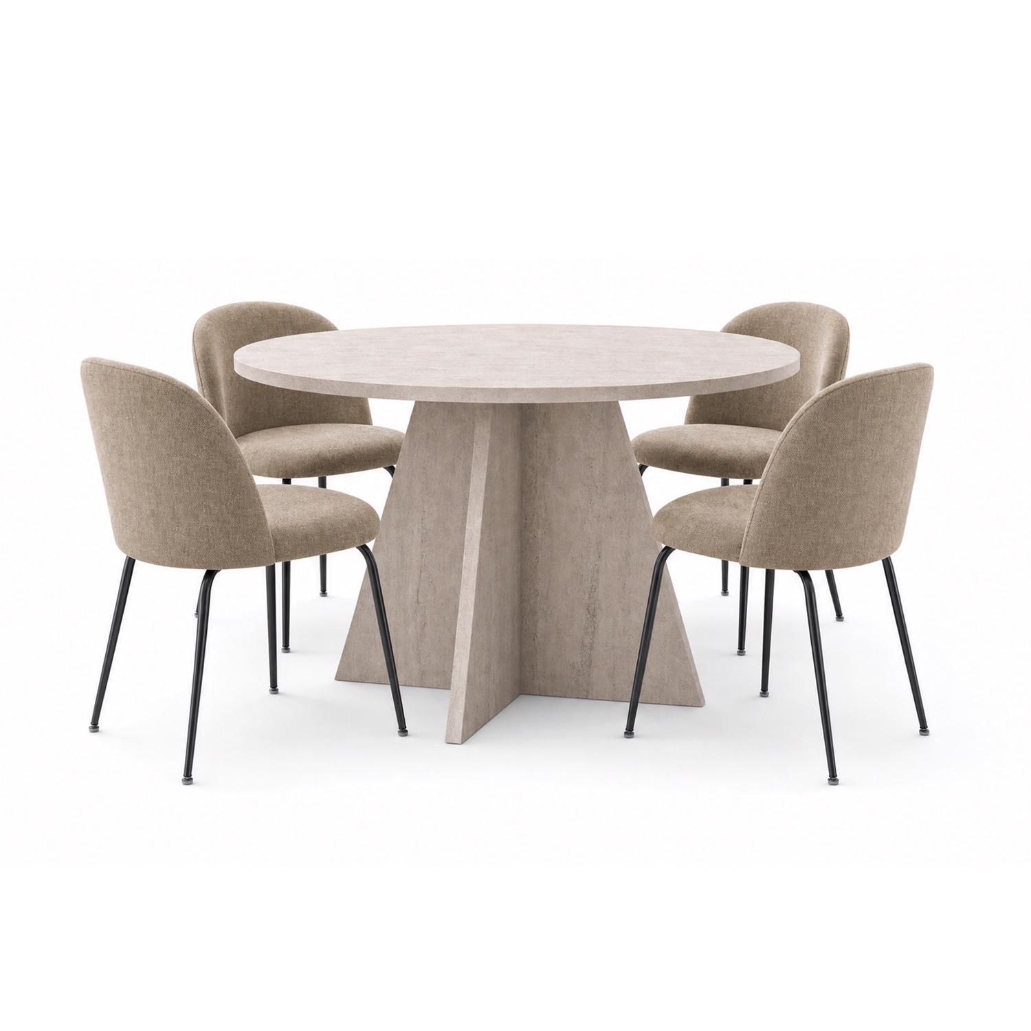 Erin 120cm Round Travertine Dining Table & 4 Freya Mustard Dining Chairs - Image 2