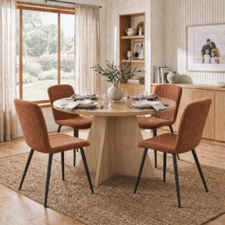 Erin 120cm Round Natural Oak Dining Table & 4 Grace Chestnut Dining Chairs