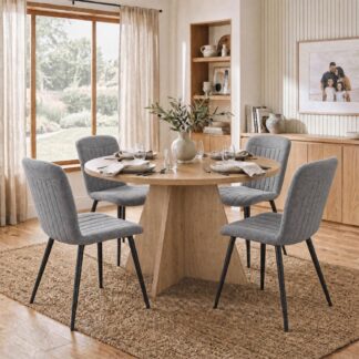 Erin 120cm Round Natural Oak Dining Table & 4 Grace Grey Dining Chairs