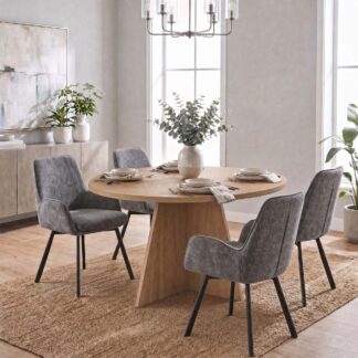 Erin 120cm Round Natural Oak Dining Table & 4 Amelia Grey Dining Chairs
