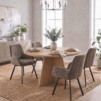 Erin 120cm Round Natural Oak Dining Table & 4 Amelia Brown Dining Chairs