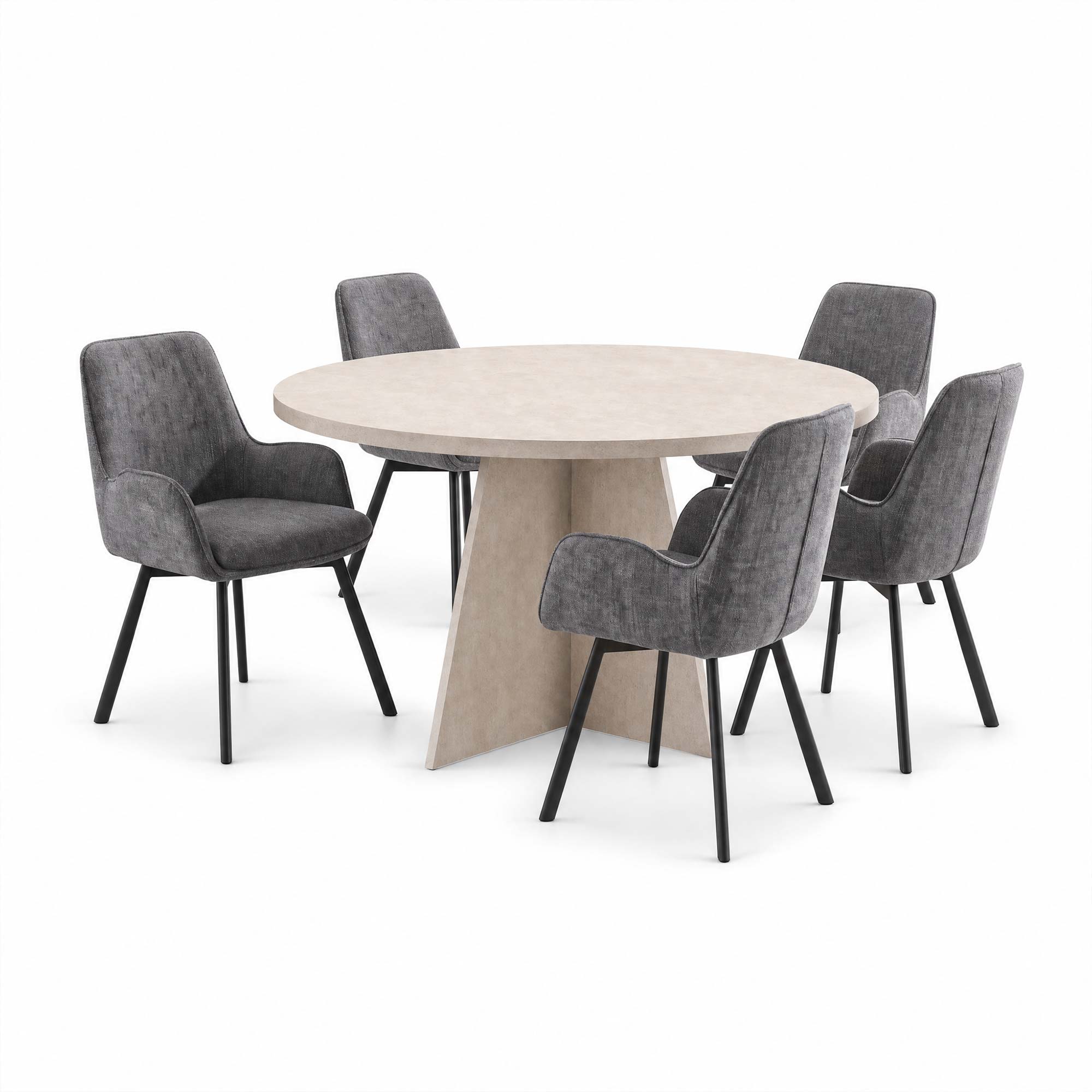 Erin 120cm Round Travertine Dining Table & 4 Amelia Grey Dining Chairs - Image 2