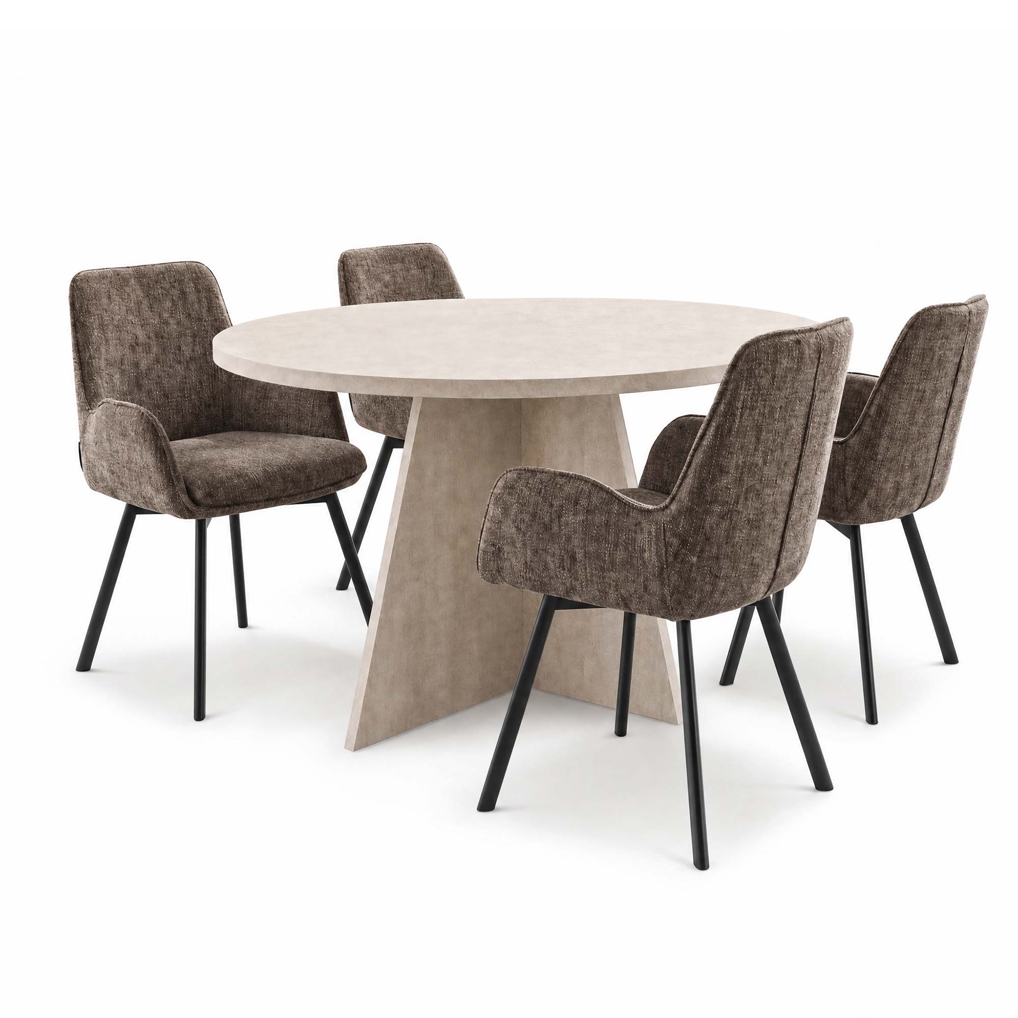 Erin 120cm Round Travertine Dining Table & 4 Amelia Brown Dining Chairs - Image 2