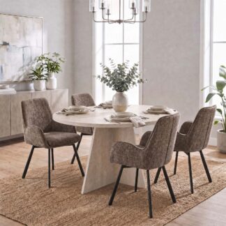Erin 120cm Round Travertine Dining Table & 4 Amelia Brown Dining Chairs